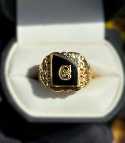 Jewelry 14k solid yellow gold natural diamonds Onyx 0.81CTW letter G ring size 12.75