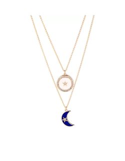 Crystal Star Moon Double Chain Necklace