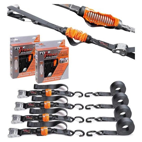 TorkStrap 14' x 1.5'' Self Tensioning Tie Down Straps [Patented] - Automatically Adapt to Load Shifts - 2,250LB Break Strength - Pull Alternative to R