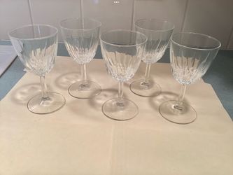 Vtg. Set of 5 Etched Clear Glass Wine Glasses