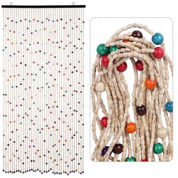 Colorful Bamboo Wood Beaded Curtain 35.5x75 Inch 38 Strands