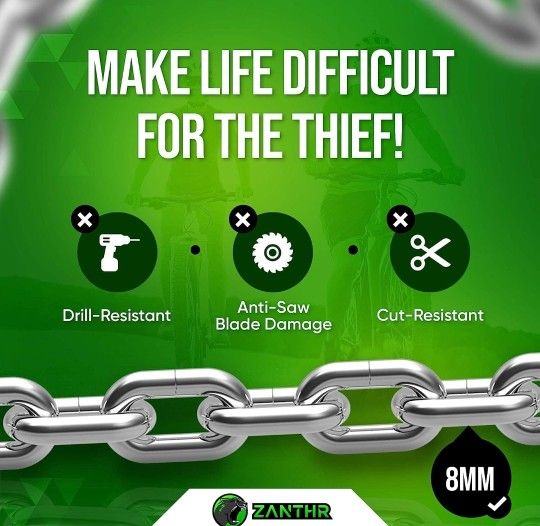 Bike Lock Heavy Duty 8MM Chain Locks with Keys, Stainless Steel Anti Theft Bicycle Accessories Extra Thick Security Cables for Mountain Road Bikes Ect