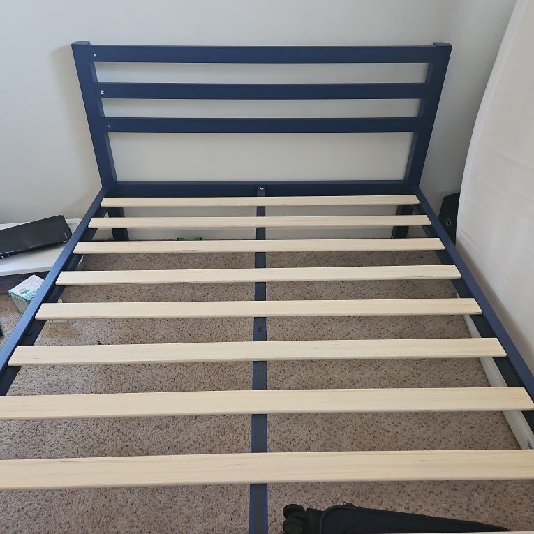 Midnight Blue Queen Bed Frame With Slats