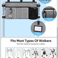 New Large Walker Tote Bag with Cup Holder, Folding Walker Attachment Hands-Free Storage Basket Mobility Aid Accessory Pouch for Elderly, Senior, Gray