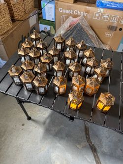 Set of 25 Mini Bronze LED Decorative Lanterns. 4.3" each. HAS BATTERY.