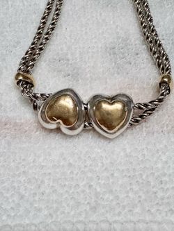 Tiffany & Co Sterling Silver & 18k Gold Double Rope Heart Slide Bracelet