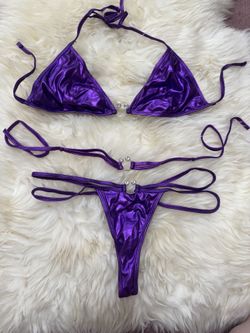 New large purple metallic bikini y2k festival rave outfit raver lingerie dancer