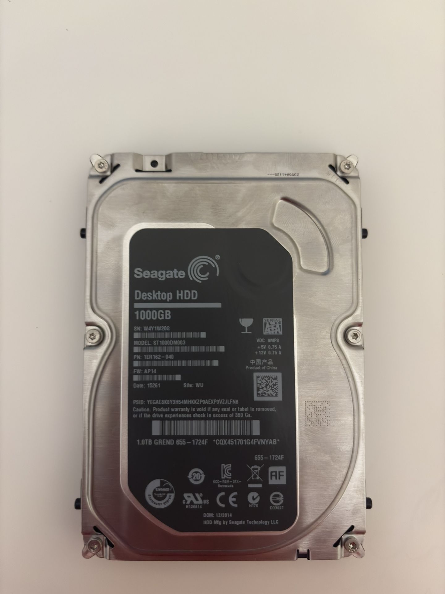 Seagate 1TB 3.5” Desktop HDD – Fully Working