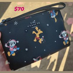 Christmas Coach Disney Corner Zip Wristlet Mickey