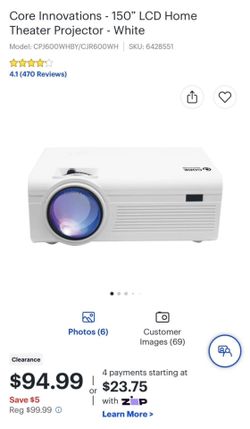 Core Innovations - 150" LCD Home Theater Projector - White Never used