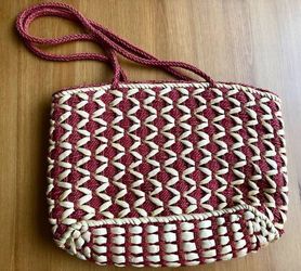 Women's Tote Handbag Straw Cotton Red Beige Bag