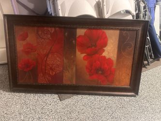 Large Framed Red Poppy Floral Wall Art