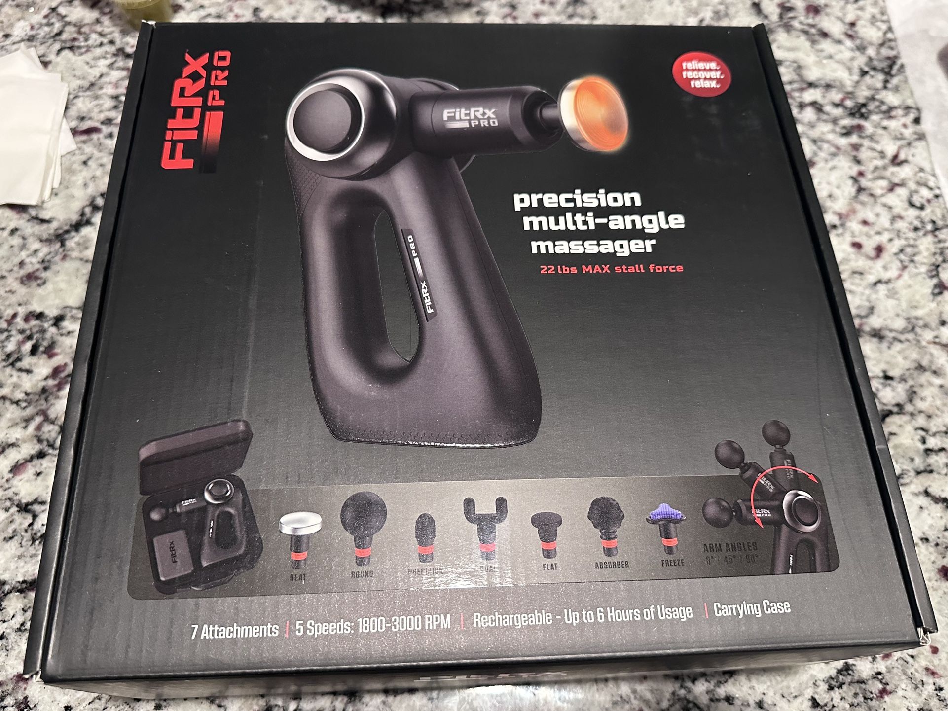 FitRx Pro Neck and Back Massager, Handheld Percussion Massage Gun with Multiple Angles, Speeds and Attachments