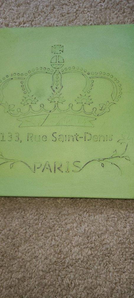 Royal French  Crown Embossed Green Canvas Decor