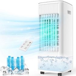 3-IN-1 Windowless Portable Air Conditioner with Natural/Cooling/Humidifier & 3-Speed, 70° Oscillation & 7 Timer Remote Control, Swamp Cooler w/4 Ice P