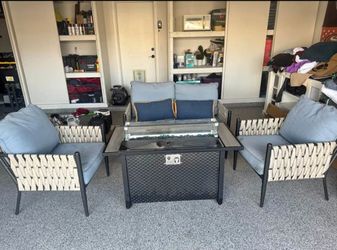 Outdoor patio set with fireplace