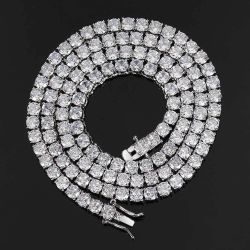 New 5mm 24inch Silver Iced Out Diamond Tennis Chain Necklace for Men Women, Rhinestone Tennis Necklaces for Women and Teens, Tennis and Cuban Link Cha