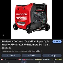 GENERATOR: HARBOR FREIGHT, 5000 WATT, DUAL FUEL. GAS AND PROPANE. 