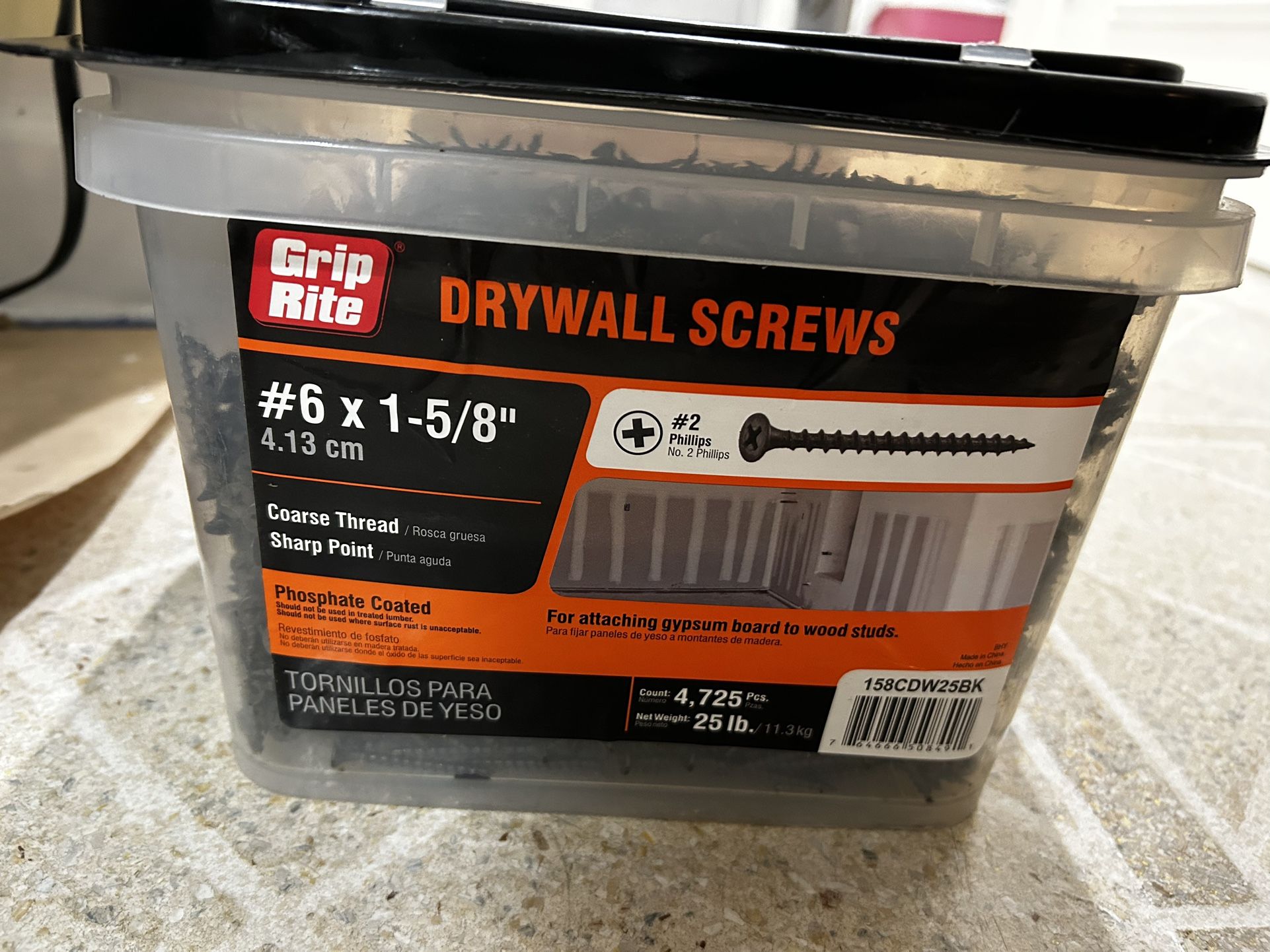 #6 x 1-5/8 in. #2 Phillips Bugle Head Coarse Thread Sharp Point Drywall Screws 25 lb. bucket