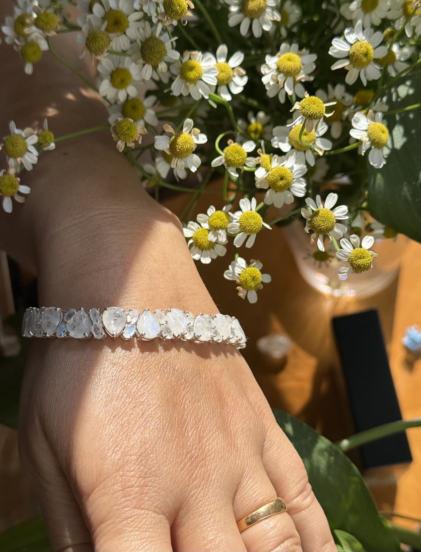 Rainbow Moonstone Bracelet - 925 Sterling Silver | 8.5" Length I 21g