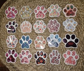 20 Flower Design dog Or cat Paw shaped Stickers 