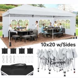 10'x20' Pop Up Canopy Tent with Sidewalls Outdoor Party Tent with Carry Bag, Portable Instant Canopies and Folding Wedding Tent for Garden, backyard