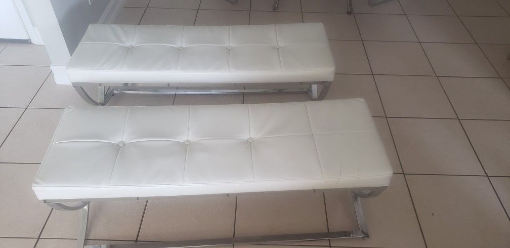 White Leather Benches 