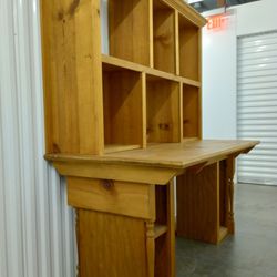 Solid Oak Wood  Office Desk and Hutch 