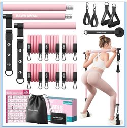 Pilates Bar Kit with Resistance Bands – Adjustable Home Gym Workout Equipment for Women & Men – Portable Pilates Equipment for Squats, Yoga & Full Bod