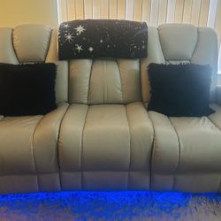 Platinum Dual power Reclining Sofa With Charging Stations/USB With Stationary Loveseat (LED lights) Grey
