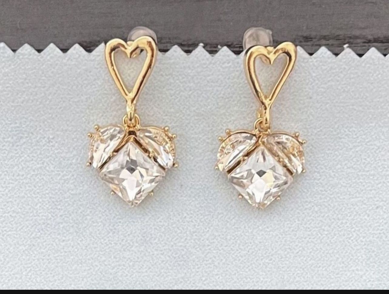 White Diamond Heart Earrings Hypoallergenic 