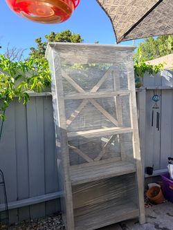 Rustic Gray Wood Bookshelf with X-Back Detail