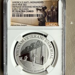 2015 1oz NGC PF70 ULTRA CAMEO VIETNAM VETERAN MEMORIAL SILVER COIN 