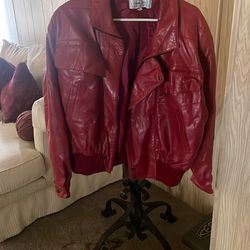 Women’s Vintage Claude Montana Red Leather Bomber Jacket