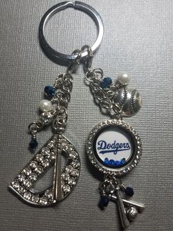Dodgers Baseball Charm Keychain