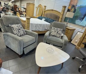 Pair of Gray Velvet Recliner Chairs