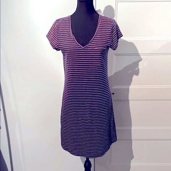 GAP Women's Striped Dress - Pink and Navy Blue
