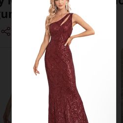 One-Shoulder Burgundy Sequin Gown size large