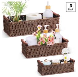 Boao 3 Pcs Boho Storage Wicker Baskets Handmade Woven Decorative Paper Rope for Organizing
