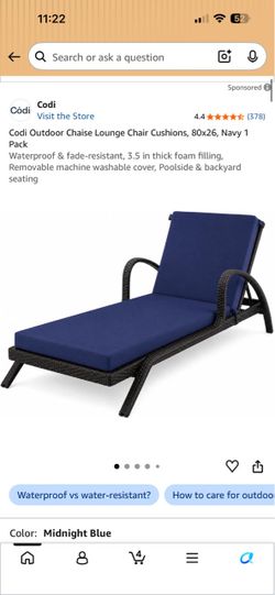 Codi Outdoor Chaise Lounge Chair Cushion Navy