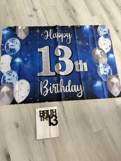 13th birthday Banner And Cake Topper 