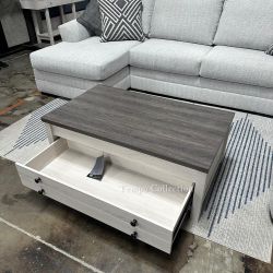 Rectengular Lift Top Coctail Table, Gray and Antique White Color, SKU#10T287-9