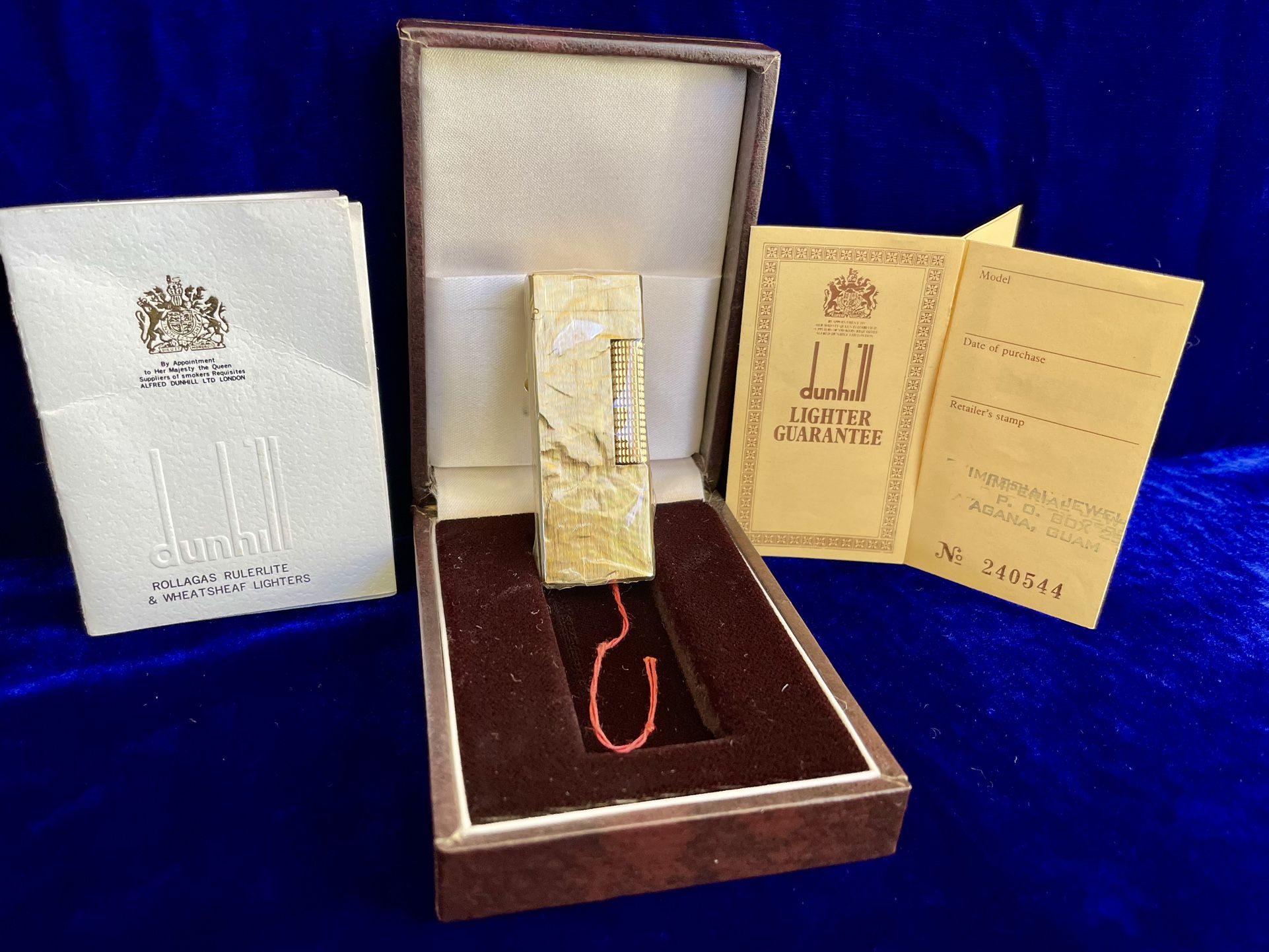 Vintage Gold Bark Rollagas Dunhill Lighter New Sealed Old Stock Full Set
