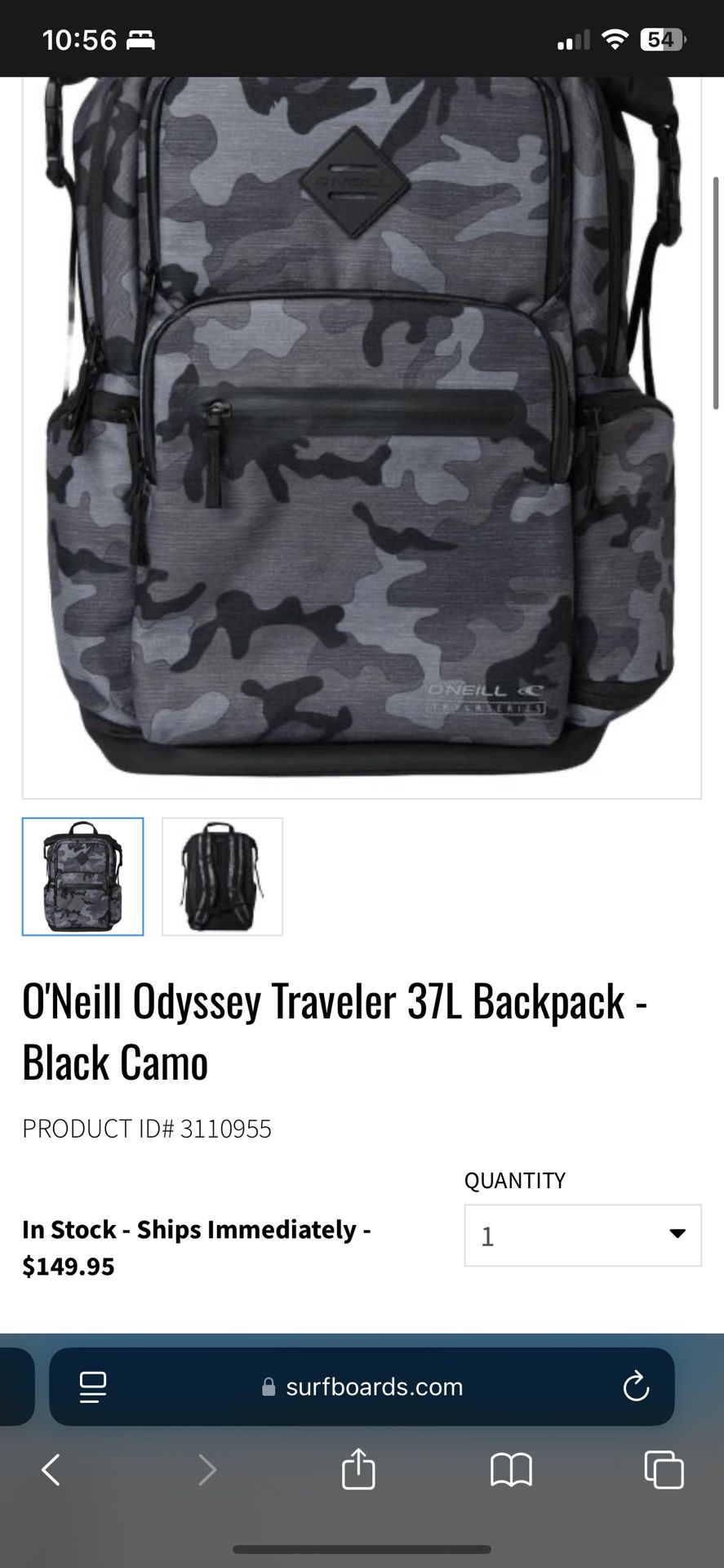 O'Neill Odyssey Traveler 37L Backpack - Black Camo