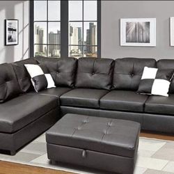 Black Leather Sectional Couch 