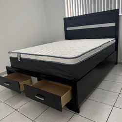 Brand New Queen Bed with Drawers and Queen Mattress / Cama Queen con Colchón Queen Todo Nuevo a Estrenar … Fast 🚚