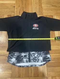 : Women's large San Francisco 49ers MSX by Michael Strahan Black Grace Raglan Full-Zip Running Jacket.