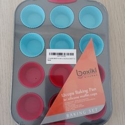 Boxiki Kitchen 12 Cup Mini Muffin Pan with Silicone Muffin Liners. Professional Cupcake Pan for Baking Muffin Mold, Mini Muffin Tin Non-Stick Steel