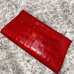 Calvin Klein Red Leather Crocodile Embossed Clutch 