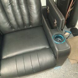 Black Leather Couch USB Charging Lights 